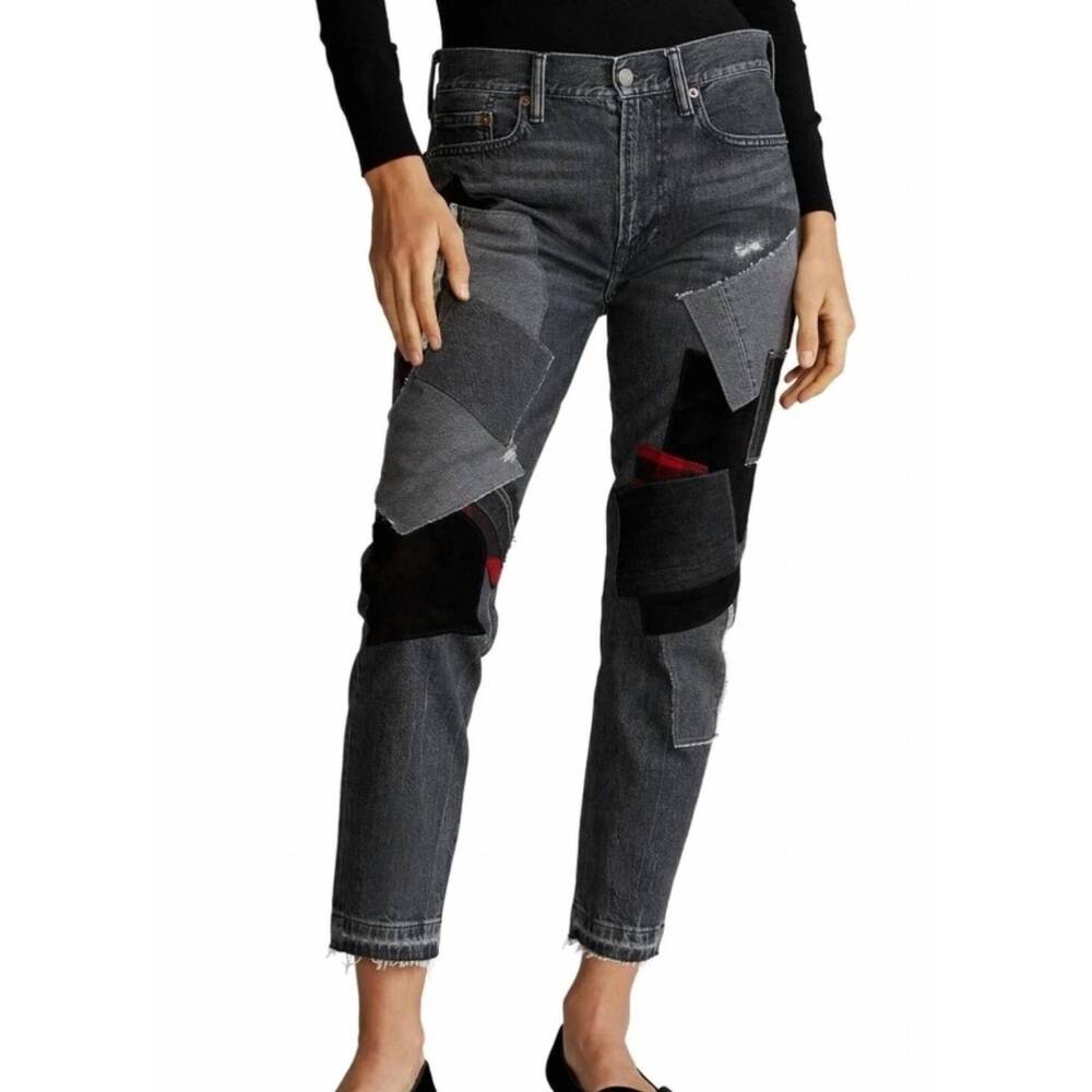 NEW POLO RALPH LAUREN avery boyfriend patch jeans in black